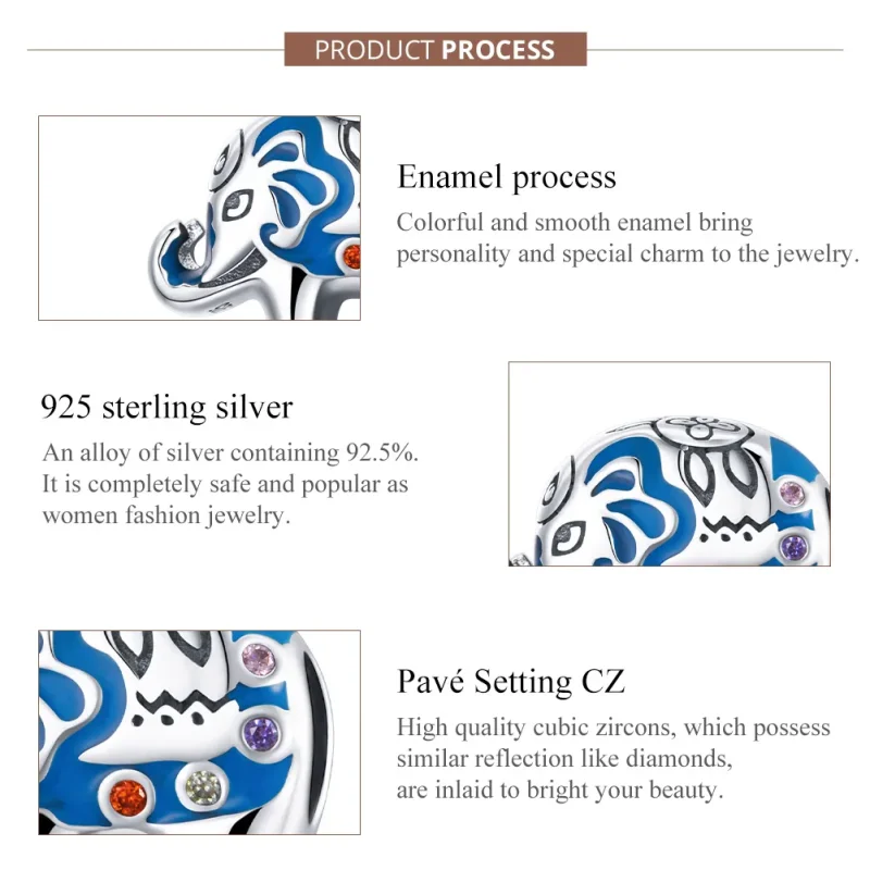 (image for) Pandora Style Silver Charm, Colorful Budding Elephant, Multicolor Enamel - SCC18 - View 7