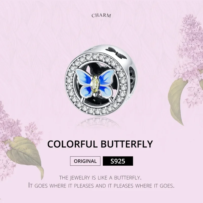 (image for) Pandora Style Silver Charm, Colorful Butterfly, Blue Enamel - SCC1682 - View 6