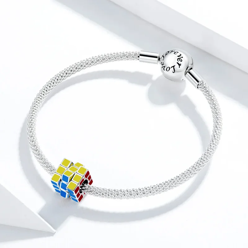 (image for) Pandora Style Silver Charm, Colorful Cube, Multicolor Enamel - SCC1640 - View 3