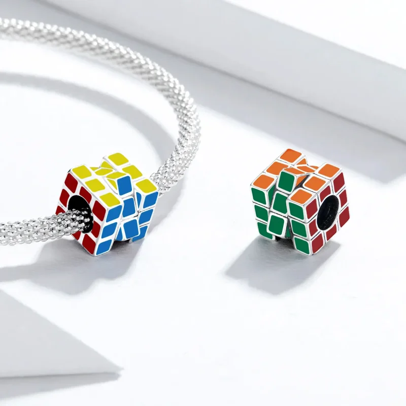 (image for) Pandora Style Silver Charm, Colorful Cube, Multicolor Enamel - SCC1640 - View 4