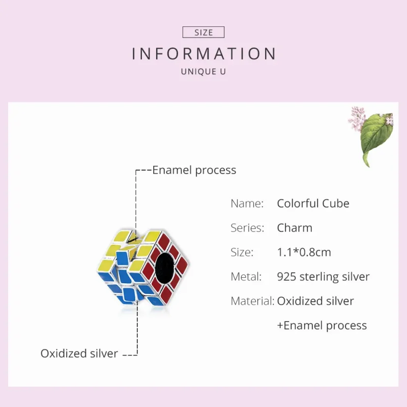(image for) Pandora Style Silver Charm, Colorful Cube, Multicolor Enamel - SCC1640 - View 7