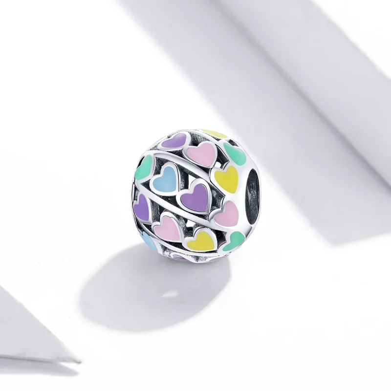 (image for) Pandora Style Silver Charm, Colorful Hearts, Multicolor Enamel - SCC1758 - View 2