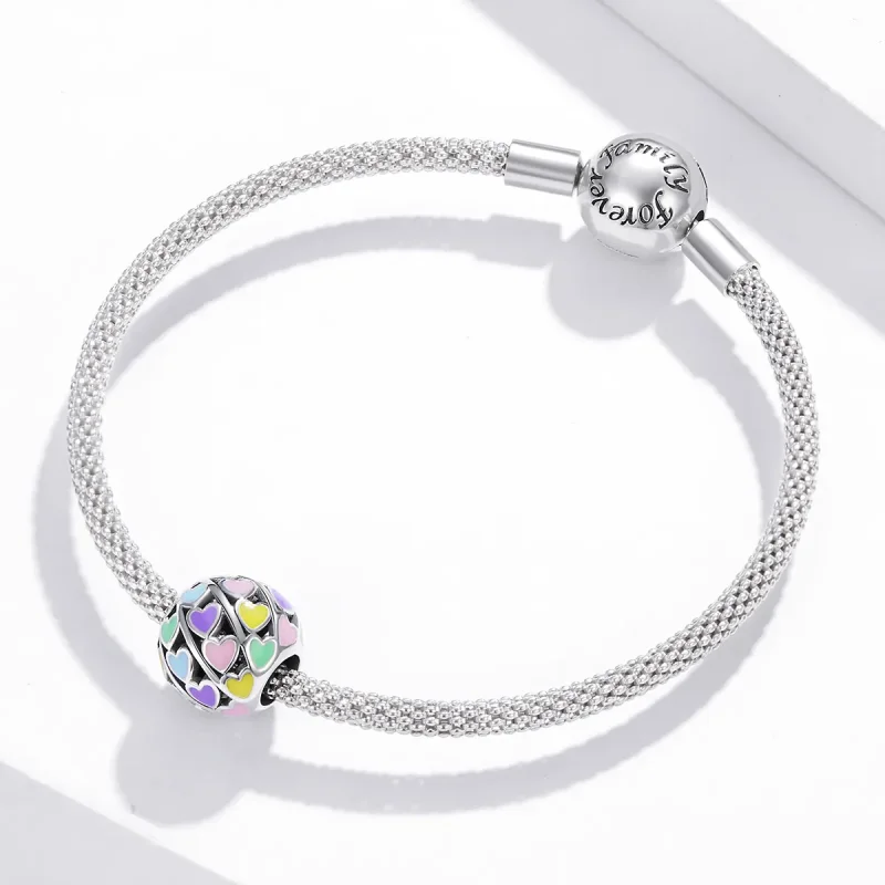 (image for) Pandora Style Silver Charm, Colorful Hearts, Multicolor Enamel - SCC1758 - View 3