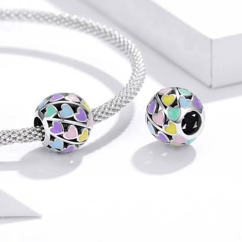 (image for) Pandora Style Silver Charm, Colorful Hearts, Multicolor Enamel - SCC1758 - View 4