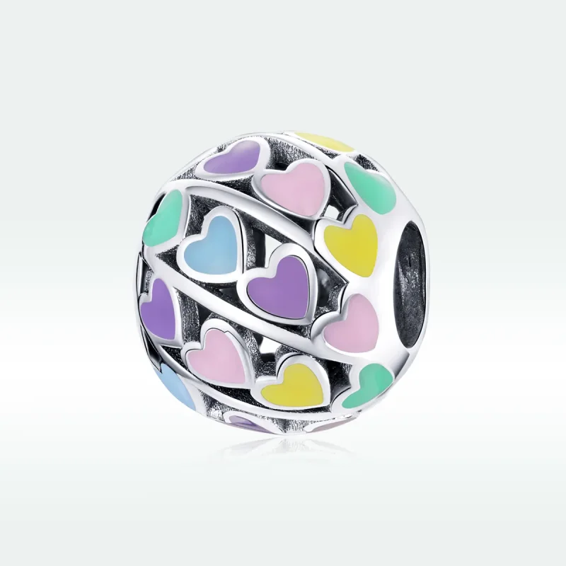 (image for) Pandora Style Silver Charm, Colorful Hearts, Multicolor Enamel - SCC1758 - View 5