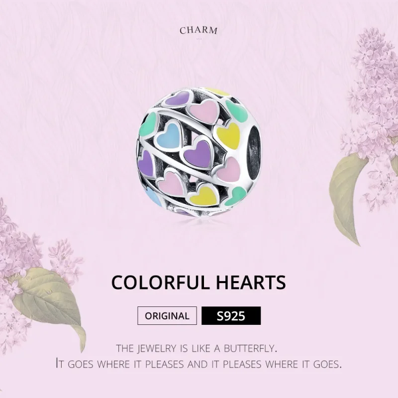 (image for) Pandora Style Silver Charm, Colorful Hearts, Multicolor Enamel - SCC1758 - View 6