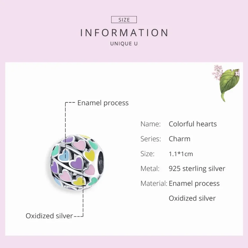 (image for) Pandora Style Silver Charm, Colorful Hearts, Multicolor Enamel - SCC1758 - View 7