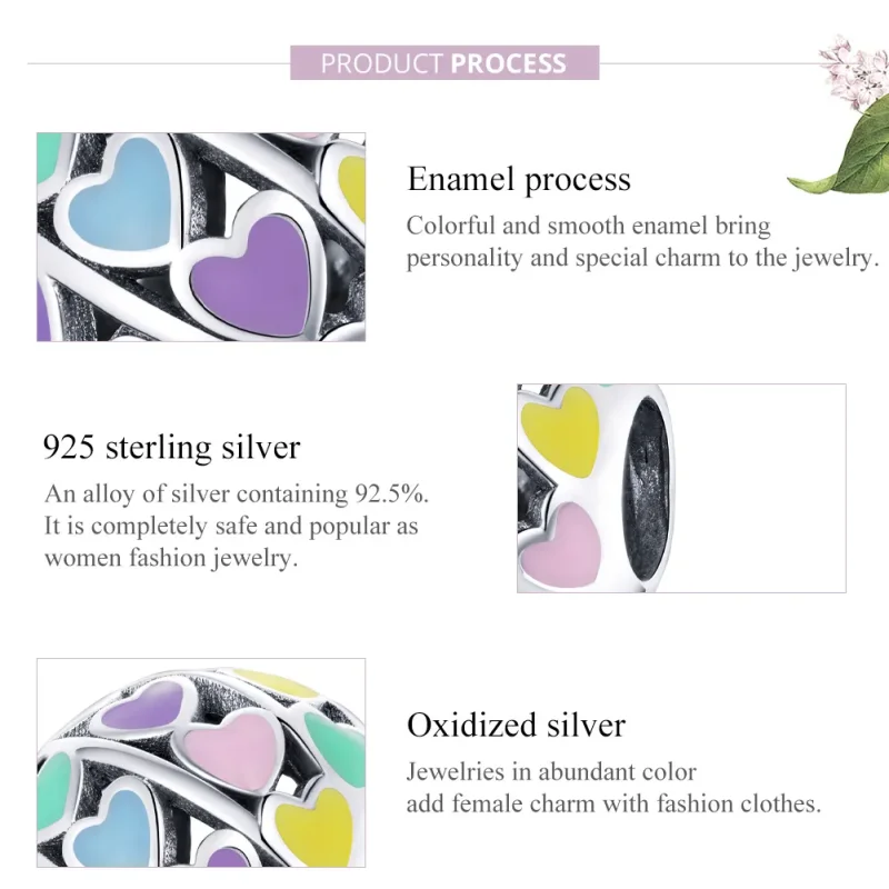 (image for) Pandora Style Silver Charm, Colorful Hearts, Multicolor Enamel - SCC1758 - View 8