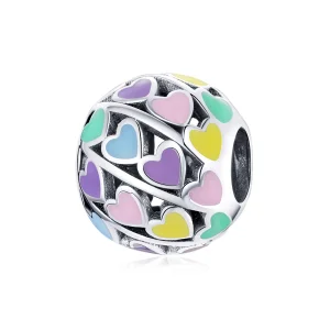 (image for) Pandora Style Silver Charm, Colorful Hearts, Multicolor Enamel - SCC1758