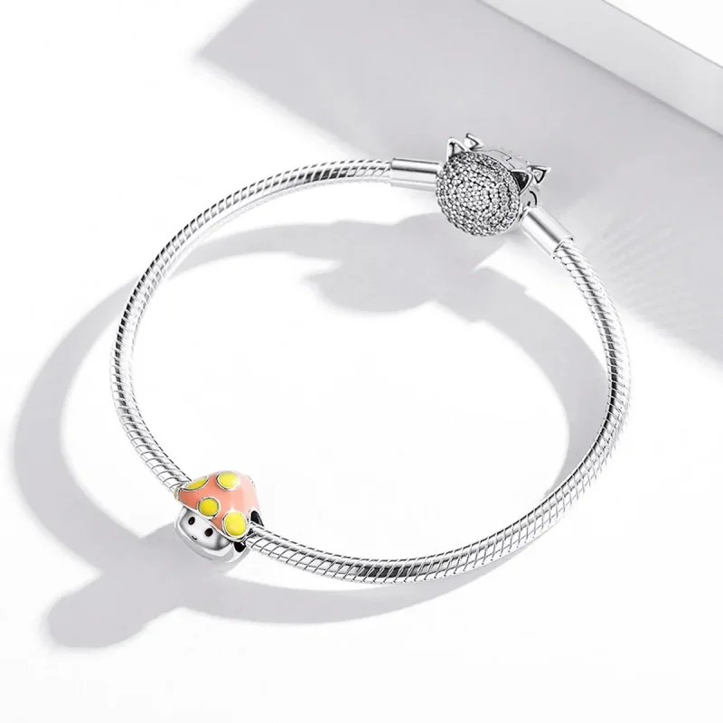 (image for) Pandora Style Silver Charm, Colorful Little Mushrooms, Multicolor Enamel - SCC18 - View 3