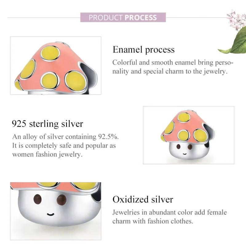 (image for) Pandora Style Silver Charm, Colorful Little Mushrooms, Multicolor Enamel - SCC18 - View 6