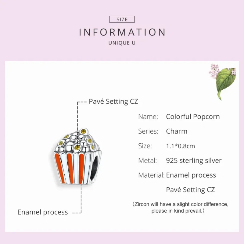 (image for) Pandora Style Silver Charm, Colorful Popcorn, Multicolor Enamel - SCC1596 - View 7