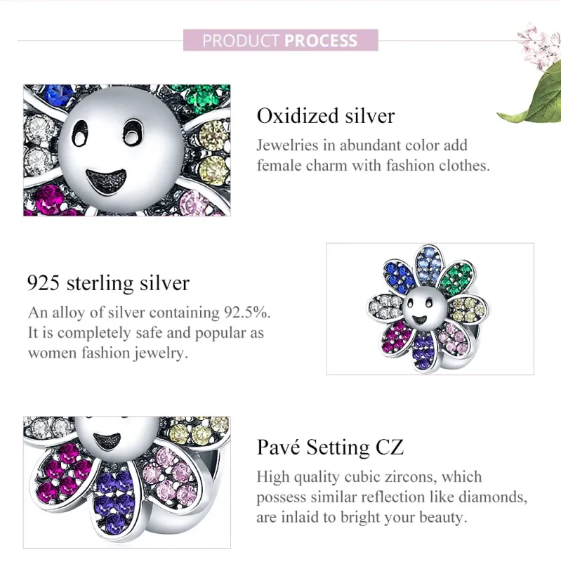(image for) Pandora Style Silver Charm, Colorful Sunflower - SCC1701 - View 8