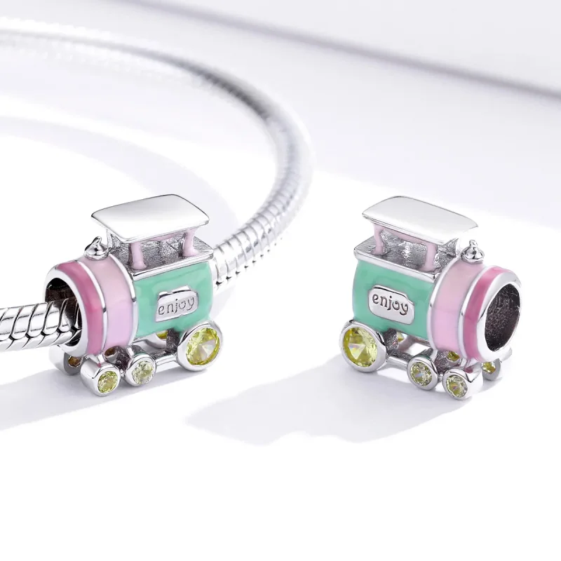 (image for) Pandora Style Silver Charm, Colorful Train, Multicolor Enamel - BSC289 - View 4