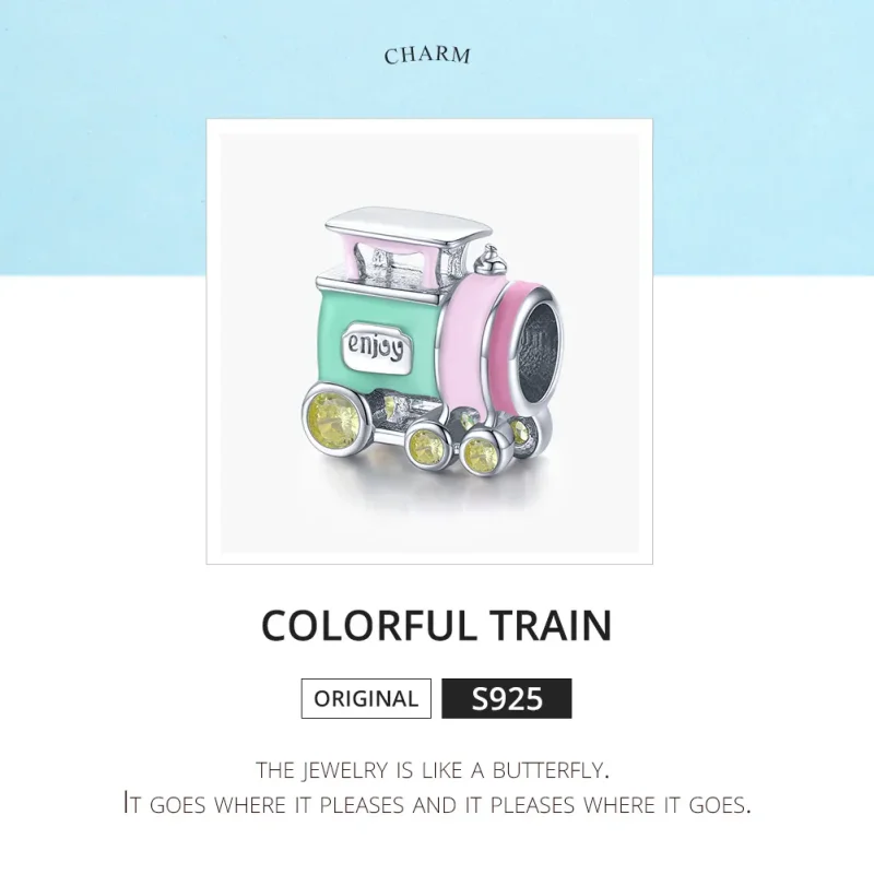 (image for) Pandora Style Silver Charm, Colorful Train, Multicolor Enamel - BSC289 - View 6