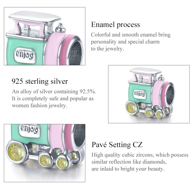 (image for) Pandora Style Silver Charm, Colorful Train, Multicolor Enamel - BSC289 - View 7
