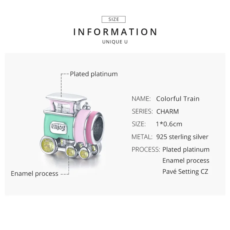 (image for) Pandora Style Silver Charm, Colorful Train, Multicolor Enamel - BSC289 - View 8