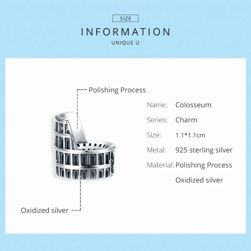 (image for) Pandora Style Silver Charm, Colosseum - SCC1543 - View 6