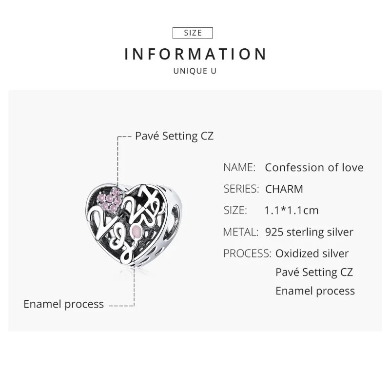 (image for) Pandora Style Silver Charm, Confession of Love 2021, Pink Enamel - SCC1743 - View 8