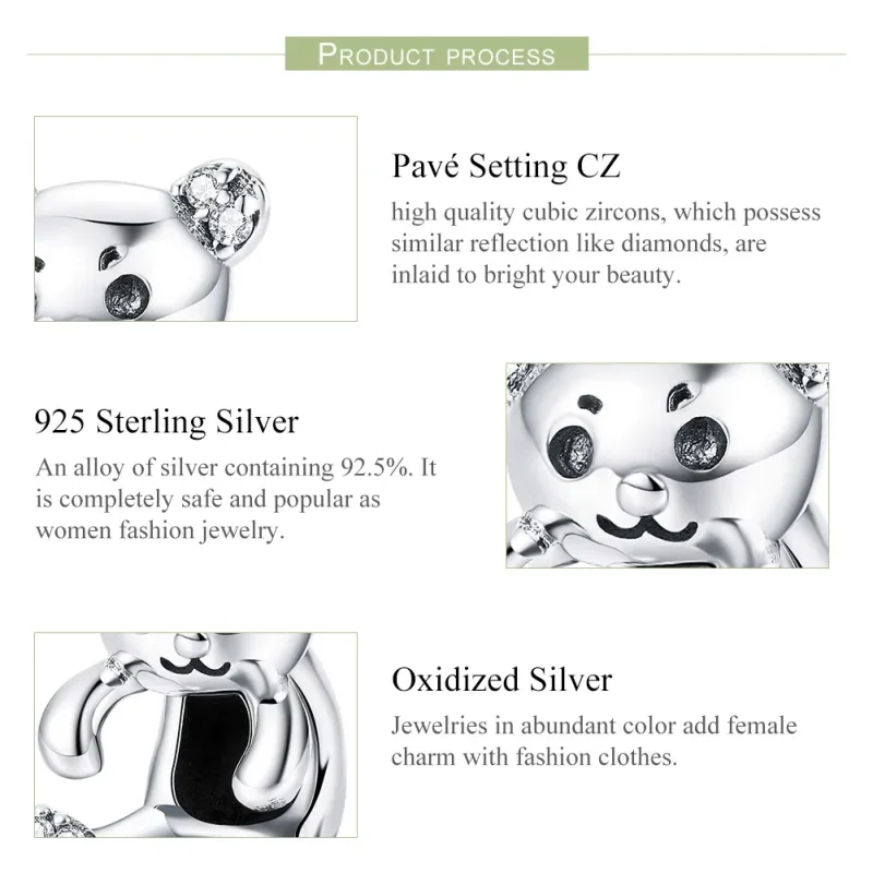 (image for) Pandora Style Silver Charm, Cute Bear - SCC984 - View 7