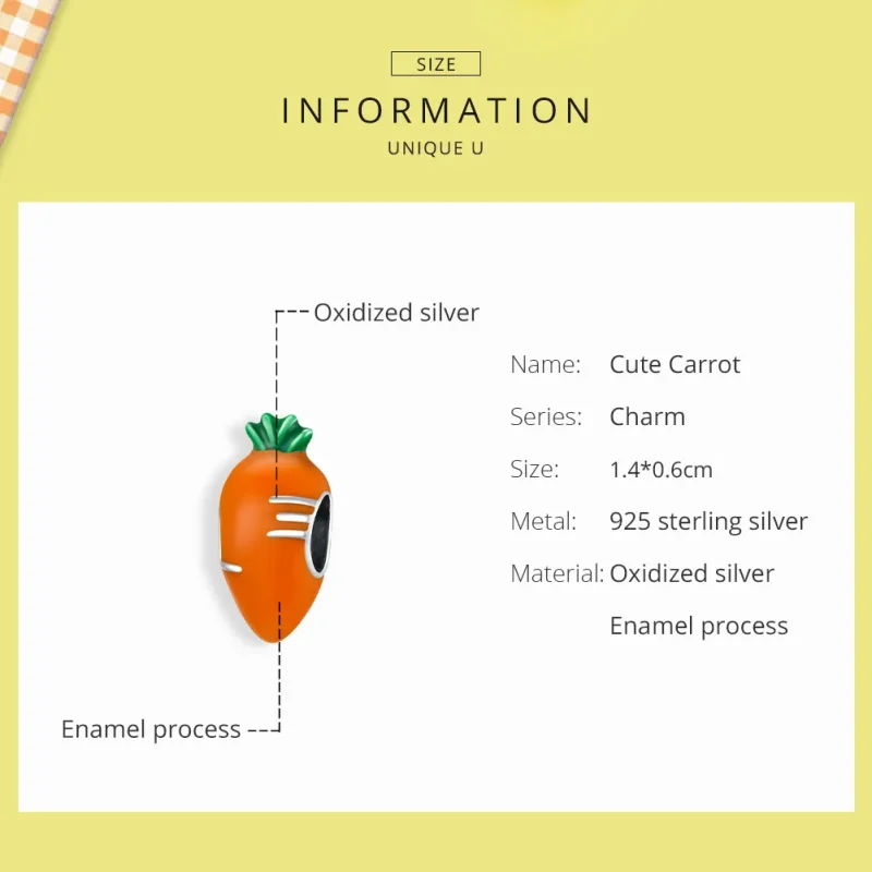 (image for) Pandora Style Silver Charm, Cute Carrot, Multicolor Enamel - SCC1591 - View 6