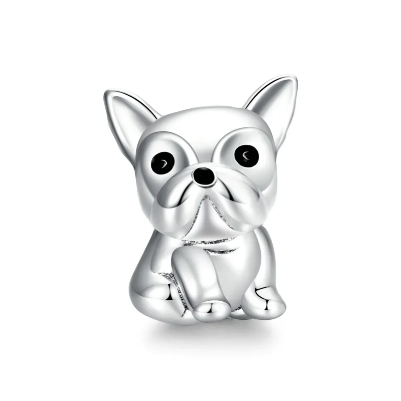 (image for) Pandora Style Silver Charm, Cute Frenchie Bulldog, Black Enamel - SCC1599 - Product Image