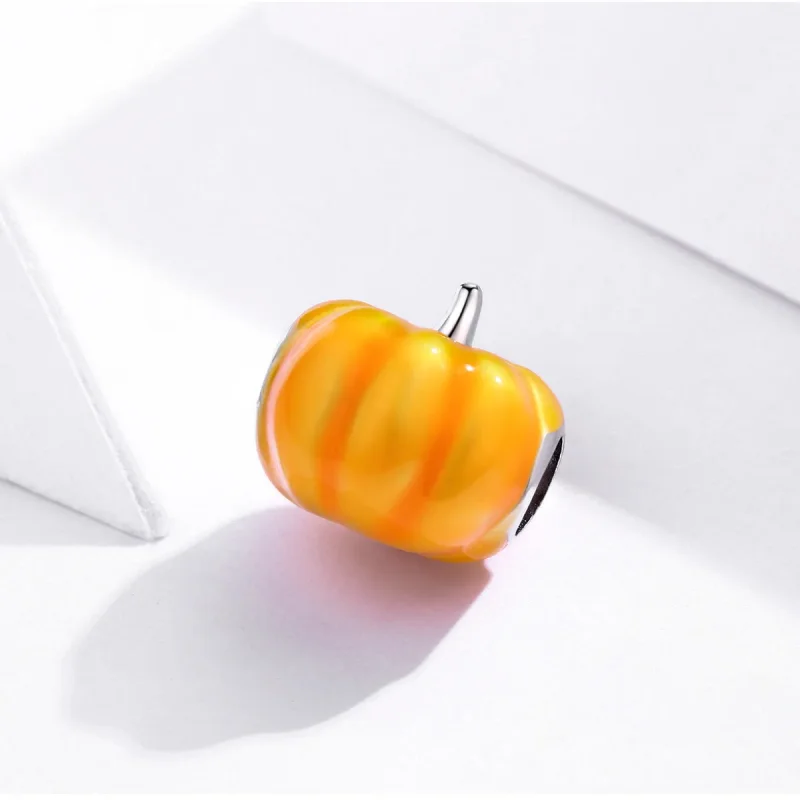 (image for) Pandora Style Silver Charm, Cute Pumpkin, Orange Enamel - BSC333 - View 2
