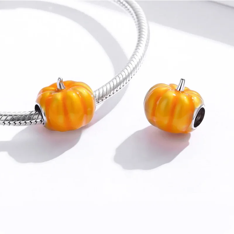 (image for) Pandora Style Silver Charm, Cute Pumpkin, Orange Enamel - BSC333 - View 4