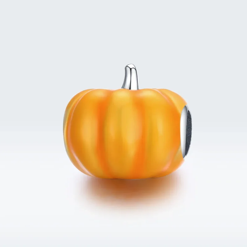 (image for) Pandora Style Silver Charm, Cute Pumpkin, Orange Enamel - BSC333 - View 5