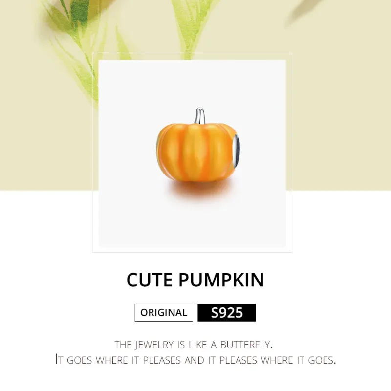 (image for) Pandora Style Silver Charm, Cute Pumpkin, Orange Enamel - BSC333 - View 6