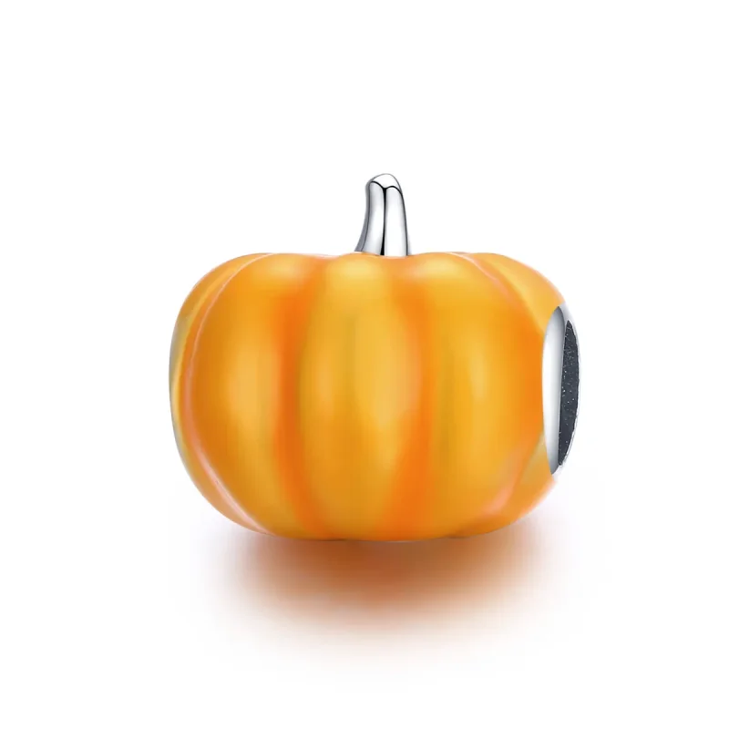 (image for) Pandora Style Silver Charm, Cute Pumpkin, Orange Enamel - BSC333 - Product Image