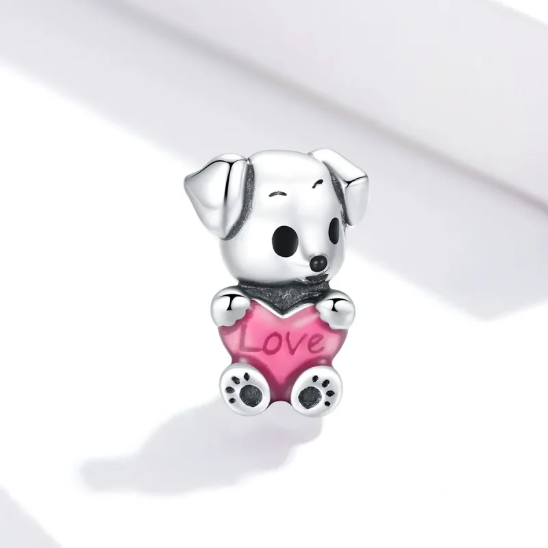 (image for) Pandora Style Silver Charm, Cute Puppy, Pink Enamel - SCC1677 - View 2