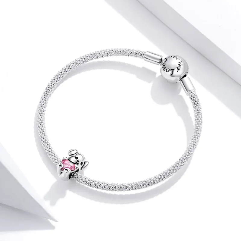 (image for) Pandora Style Silver Charm, Cute Puppy, Pink Enamel - SCC1677 - View 3