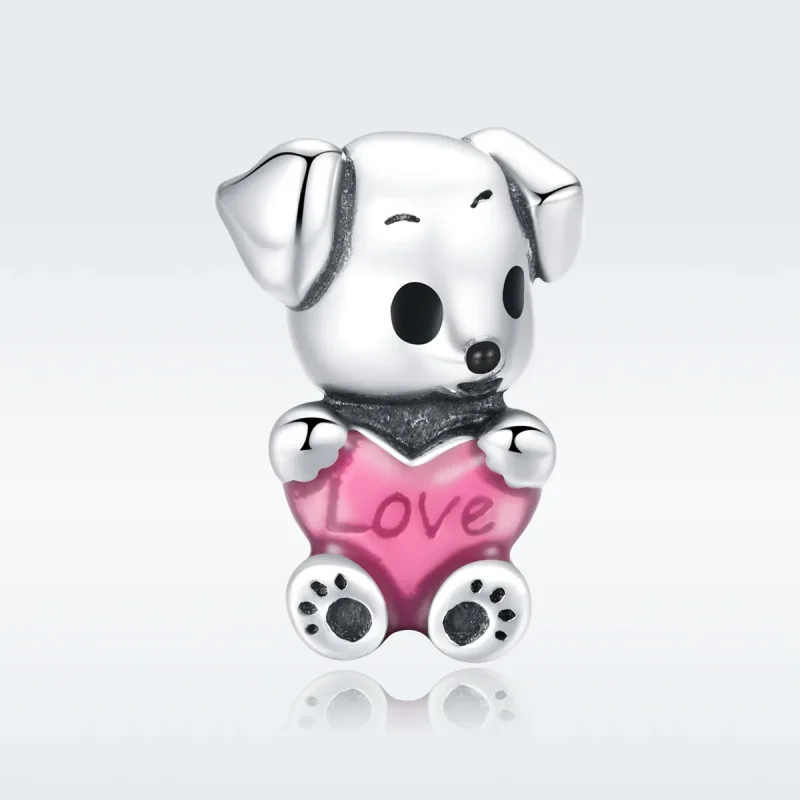 (image for) Pandora Style Silver Charm, Cute Puppy, Pink Enamel - SCC1677 - View 5
