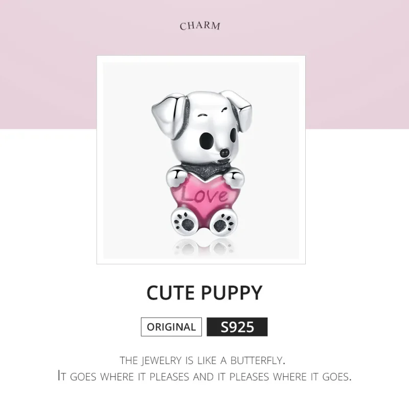 (image for) Pandora Style Silver Charm, Cute Puppy, Pink Enamel - SCC1677 - View 6