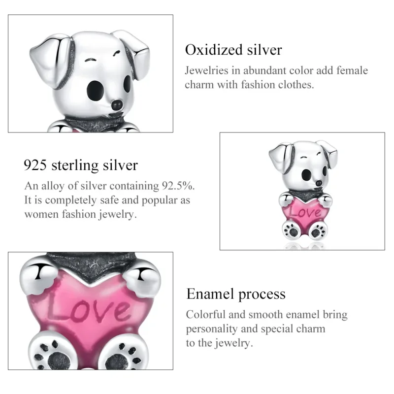 (image for) Pandora Style Silver Charm, Cute Puppy, Pink Enamel - SCC1677 - View 7