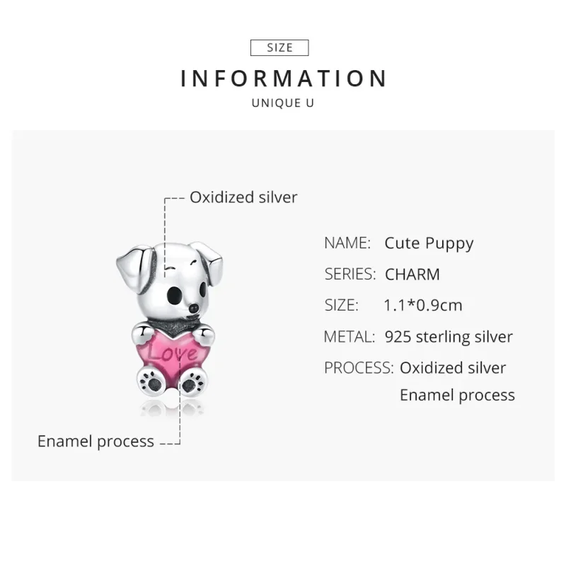 (image for) Pandora Style Silver Charm, Cute Puppy, Pink Enamel - SCC1677 - View 8