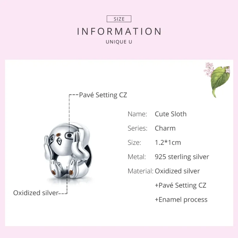 (image for) Pandora Style Silver Charm, Cute Sloth, Multicolor Enamel - SCC1698 - View 7