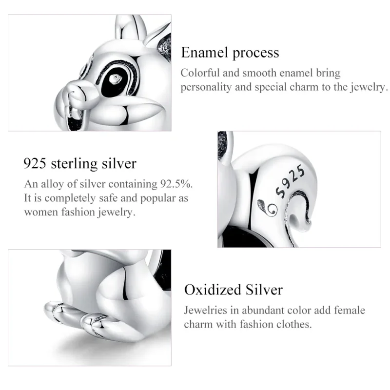 (image for) Pandora Style Silver Charm, Cute Squirrel, Enamel - BSC338 - View 7