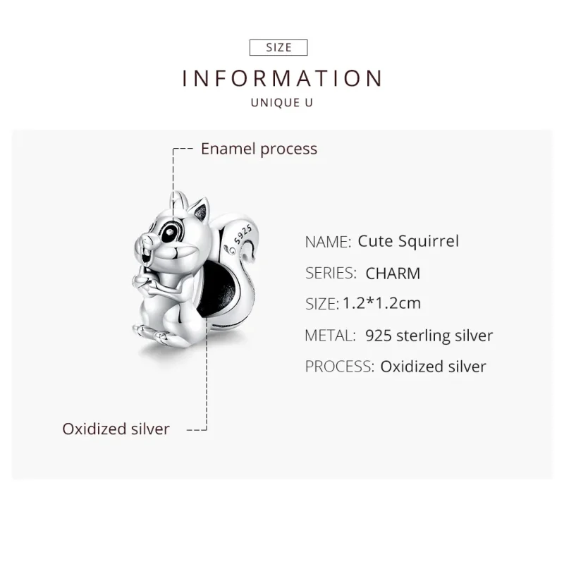 (image for) Pandora Style Silver Charm, Cute Squirrel, Enamel - BSC338 - View 8