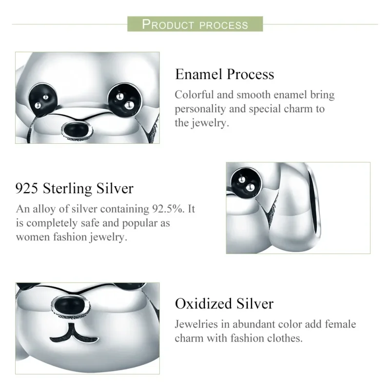 (image for) Pandora Style Silver Charm, Cute Vip Dog, Black Enamel - SCC837 - View 7