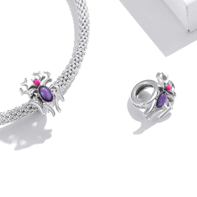 (image for) Pandora Style Silver Charm, Cyberpunk - Spider, Multicolor Enamel - SCC1842 - View 4