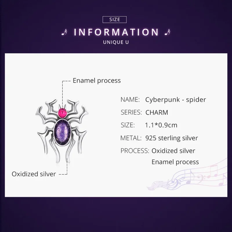 (image for) Pandora Style Silver Charm, Cyberpunk - Spider, Multicolor Enamel - SCC1842 - View 6