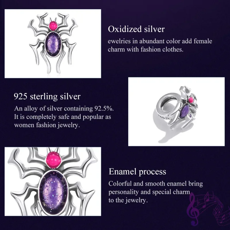 (image for) Pandora Style Silver Charm, Cyberpunk - Spider, Multicolor Enamel - SCC1842 - View 7