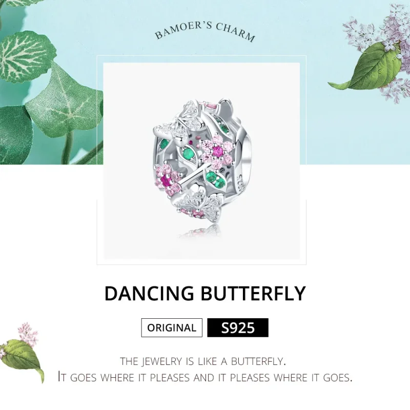(image for) Pandora Style Silver Charm, Dancing Butterfly - BSC116 - View 6