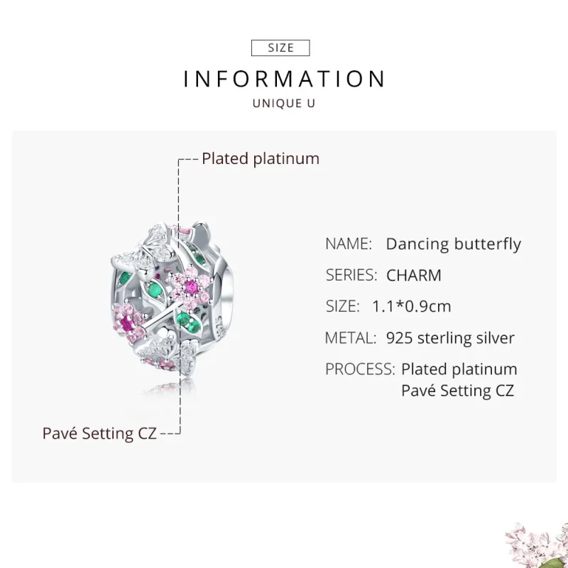 (image for) Pandora Style Silver Charm, Dancing Butterfly - BSC116 - View 7