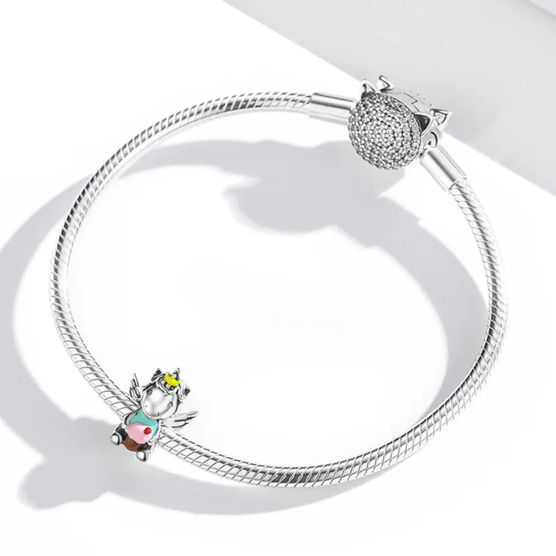 (image for) Pandora Style Silver Charm, Dessert Unicorn, Multicolor Enamel - SCC1872 - View 3