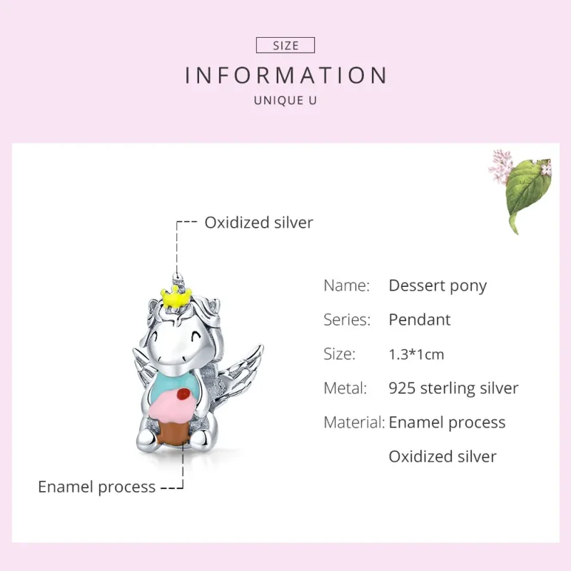 (image for) Pandora Style Silver Charm, Dessert Unicorn, Multicolor Enamel - SCC1872 - View 6