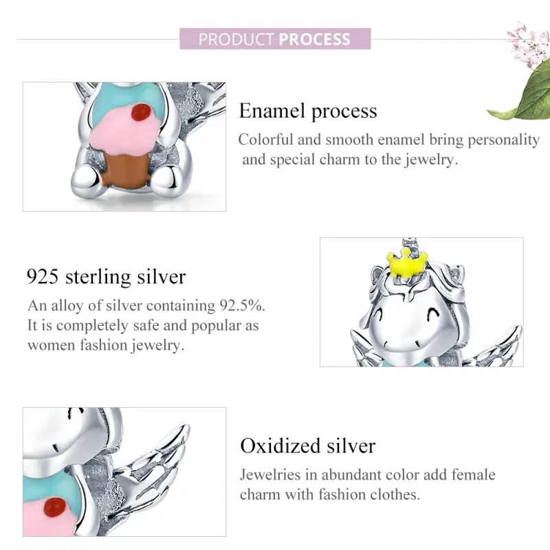 (image for) Pandora Style Silver Charm, Dessert Unicorn, Multicolor Enamel - SCC1872 - View 7