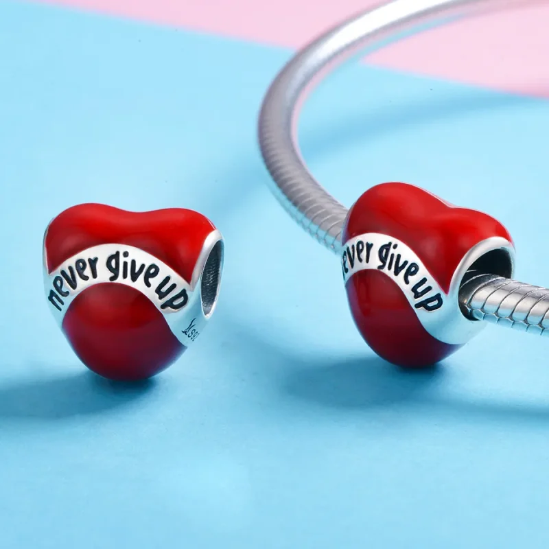 (image for) Pandora Style Silver Charm, Don'T Give Up, Red Enamel - SCC808 - View 3